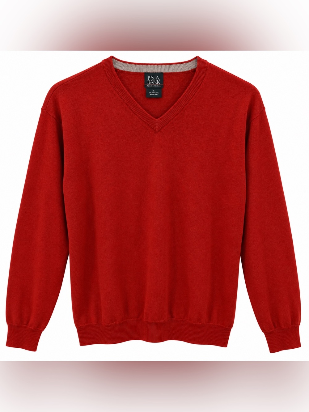 Jos A Bank Signature Men’s L Burnt Orange 100% Italian Merino Wool V Neck
